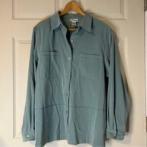 Alfred Dunner size 14 teal button up shirt, vintage feel Measurements in photos.